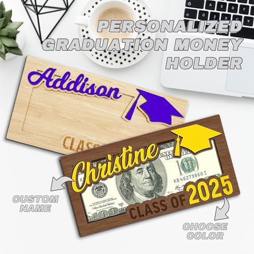 Personalized Graduation Money Holder 2025, Customized Name Graduation Gifts Wooden Cash Clip, Money Box for College Graduates2