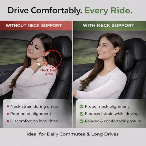 Image of Car Neck Rest Pillow & Lumbar Support Pillow - 100% Memory Foam Ultra Soft Car Seat Cushions | Relieves Neck & Back Pain While Reducing Driving Fatigue (Grey)