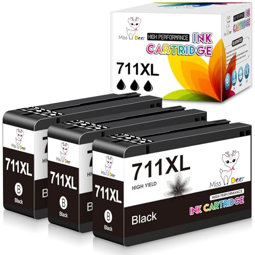 Miss Deer 711XL Black Designjet Ink Cartridge (CZ133A),Work for HP DesignJet T120 24-in Printer HP DesignJet T520 24-in Printer HP DesignJet T520 36-in PrinterHP DesignJet,3 Pack,80-ml