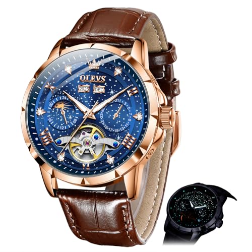 Image of OLEVS Mens Automatic Watches Self-Winding Starry Sky Diamond Skeleton Luxury Wrist Watch Waterproof Luminous
