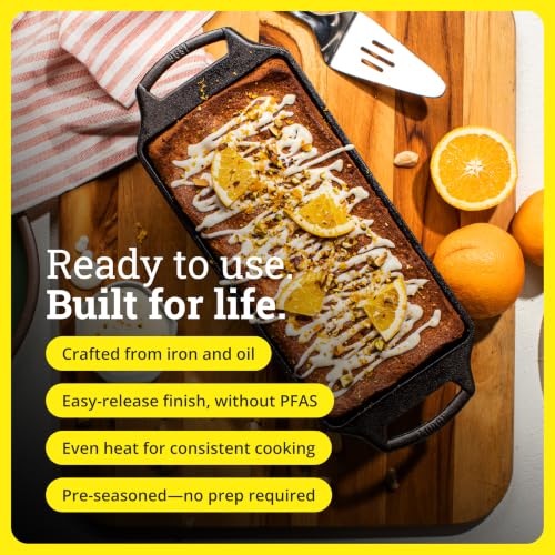 Image of Lodge Seasoned Cast Iron Loaf Pan 10 Inches - Pre-Seasoned Rectangular Cast Iron Bakeware- Even Browning Bread Pan with Easy-Release Finish - PFAS-Free Non-Toxic Cookware