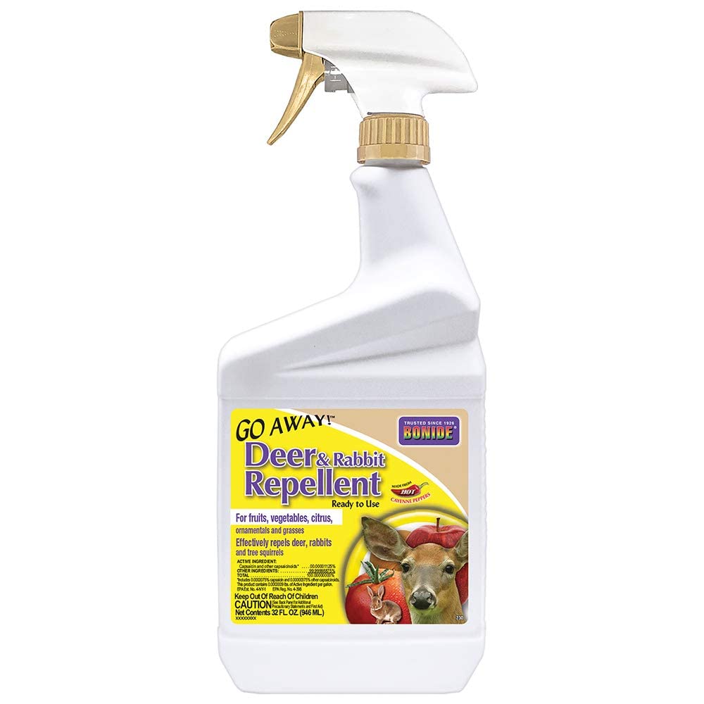 Bonide Go Away! Deer & Rabbit Repellent, 32 oz. Ready-to-Use Spray, Hot Peppers Deter Animals from Lawn & Garden