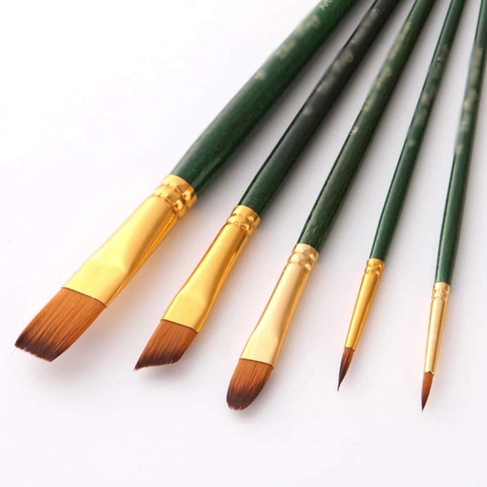 XBTGS Juego de 5 pinceles para acuarela, mango de madera, nailon, pintura al óleo, herramienta de dibujo, suministros de arte, 5 unidades