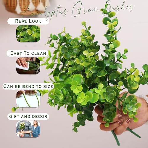 Image of Art Street Artificial PVC Plastic Eucalyptus Green Bushes, Bunch for Vase, for Home Decor Table Placement Office Desk (14 Inch, Set of 2, Green) (Vase Not Included)