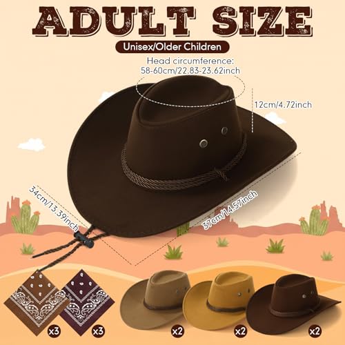 Image of Zhanmai 12 Pcs Cowboy Hat and Bandana Cowboy Cowgirl Hats Bulk Western Party Costume Halloween Accessory