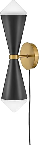 Miniatura 8 de Lark Betty 84122BK - Aplique vertical de dos luces, interruptor de encendidoapagado, diseño cónico retro, negro + latón lacado