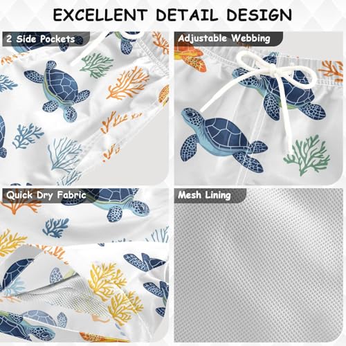 Pigsaly Boys Swim Trunks Colorful Turtles Sea Animals Boys Board Shorts Swimsuit Swimwear Summer Bathing Suit 3T3