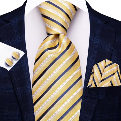 Image of Hi-Tie Men 63inches Tie Set Extra Long Necktie Paisley Tie Pocket Suqare Cufflinks Big and Tall Men Tie