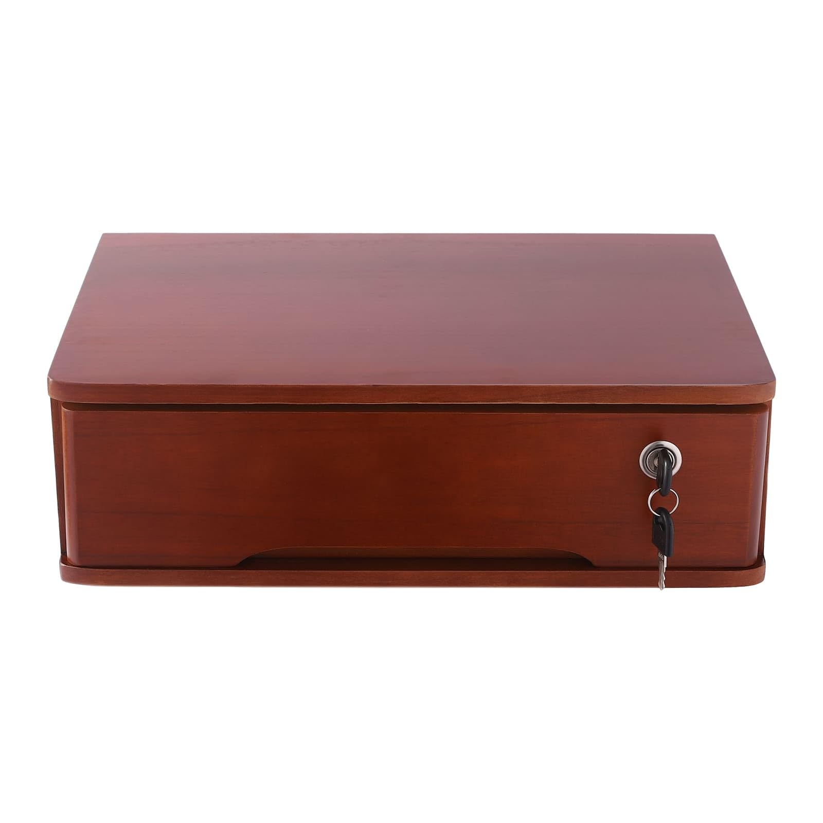 Boîte de Rangement avec Tiroir Verrouillable, Organisateur de Bureau en Bois, L40 x P28 x H12cm (Noyer)