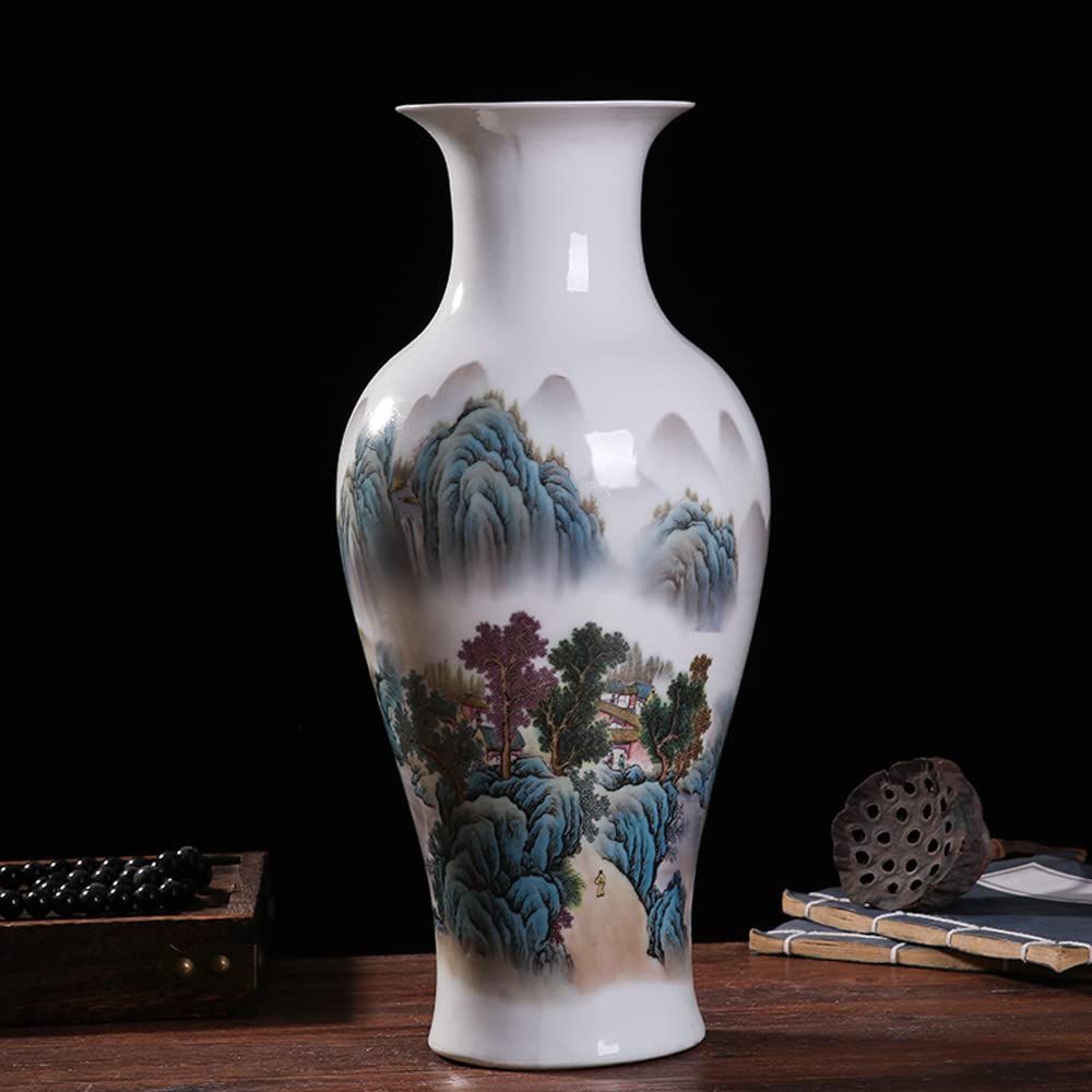 asdchZen Peony Bush Blue And White Bone China Flower Vase, Chinese Bottle Shaped Chinoiserie Blue And White Porcelain Vase Jingdezhen Retro Vase Decoration,5#
