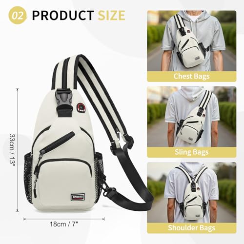 Image of Convertible Sling Bags for Women Men, Lightweight Crossbody Backpack Daypack Fit for 7.9 inch Tablet for Casual Travel Sport Hiking (White)