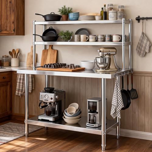 Image of DWVO 30x24in Stainless Steel Table with Adjustable Overshelf | NSF Metal Prep Worktable for Kitchen Restaurant Hotel Garage Warehouse Home Commercial