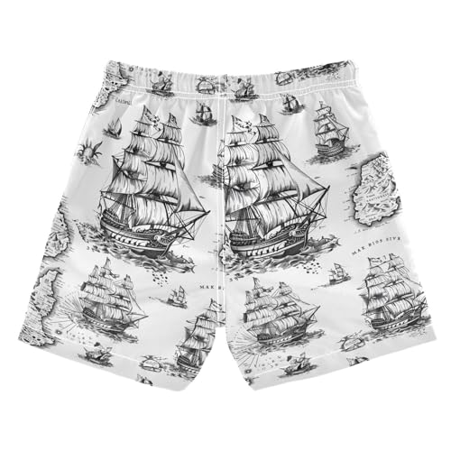 Vintage Sailboat Boys Swim Trunks Toddler Shorts Swimwear Boardshorts2
