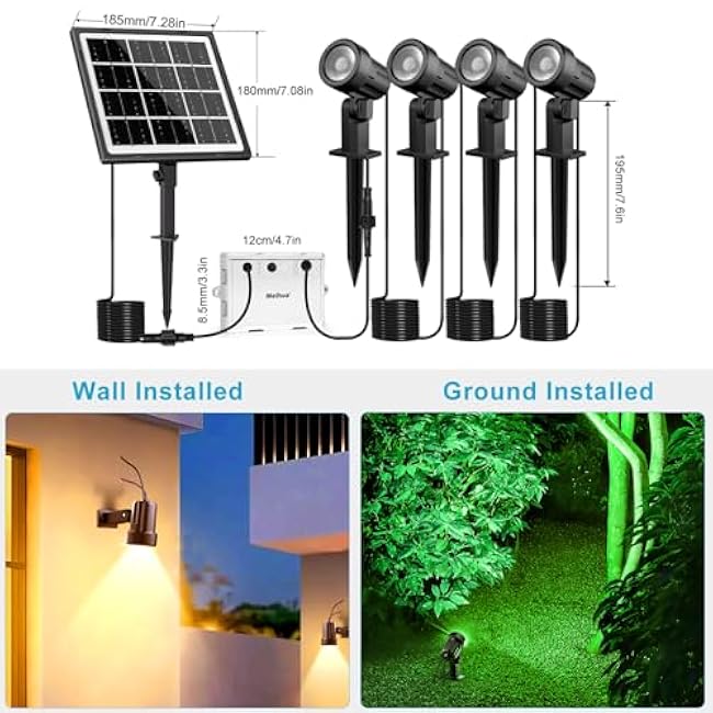 MEIHUA Solar Spot Lights Outdoor Color Changing, 4 in 1 Landscape Lighting RGB Spotlights with Remote Control, IP66 Waterproof Solar Lights Outdoor Garden for Pathway Yard Pool Tree