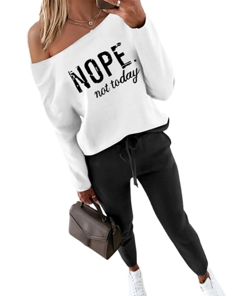 Photo 1 of ***MISSING PANTS***CHICME Women Tracksuit Fall 2 piece Outfits Off The Shoulder Long Sleeve Tops and Pants Set Travel Outfits-bk-L