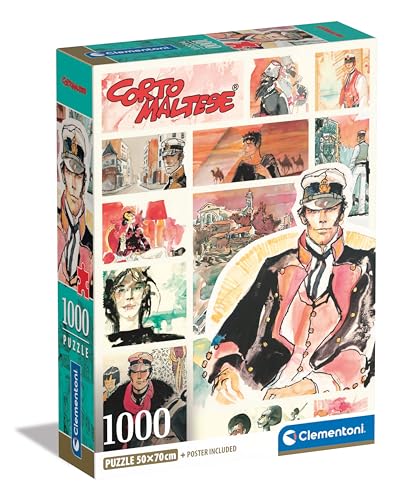 Clementoni - Corto maltés maltés-1000 Piezas, Rompecabezas de cómics, Ilustraciones de Autor, Vertical, diversión para Adultos, Made in Italy, Multicolor, 39807