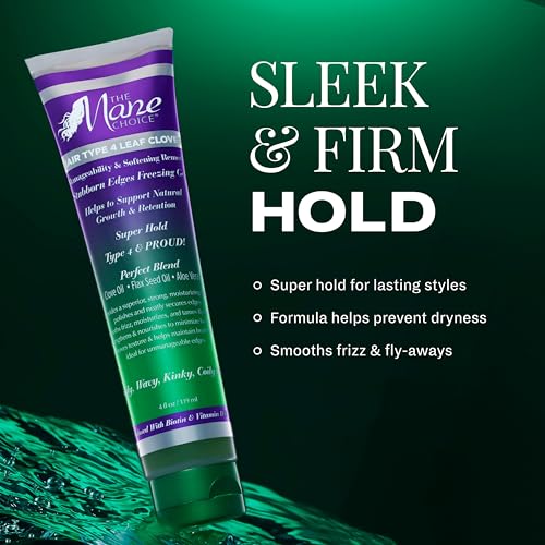 The Mane Choice Hair Type 4 Leaf Clover Edge Control Freezing Gel (4 oz), 4c Hair Products for Locs, Curly Hair, Coily Hair & Wavy Hair