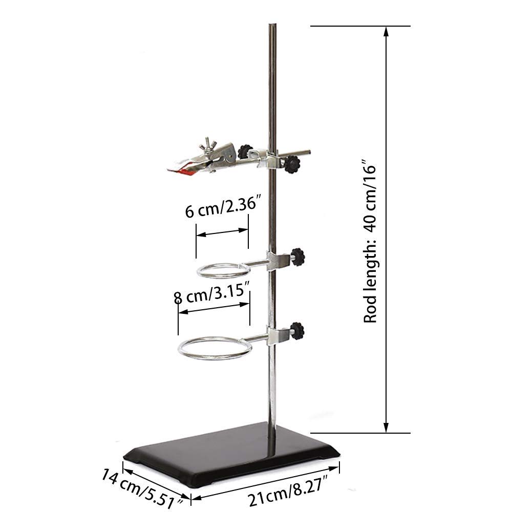 Ensemble Support Laboratoire Chimie Avec Tige 40cm, Anneaux Et Pince - Acier Inoxydable