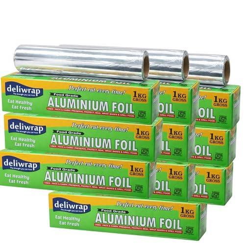 Image of Aluminium Foil 1Kg Gross 500 Deliwrap 18micronFood Wrapping,Packing, Grilling,Storing and Serving (Pack of 10)
