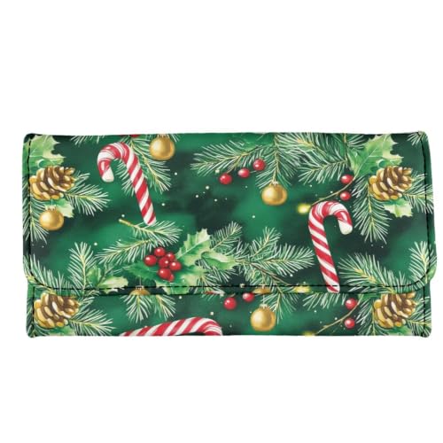 Image of AFPANQZ Womens Wallets RFID Blocking Leather Clutch Long Wallet for Women | Christmas Tree Crutch Print Card Holder Phone Organizer Ladies Travel Purse Hollow Out