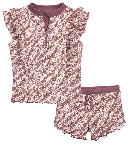 Playshoes Mädchen Zweiteiler Schwimmshirt-Set, Blümchen Lila, 122/128 cm
