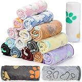 Chumia 18 Pcs Fleece Pet Blanket Soft Warm Sleep Mat Fluffy Cute Puppy Supplies Paw Bone Star Elephant Dot Heart Print Design Bed Blankets for Dog Cat Kitten Animals(23 x 16 Inch,Cute)