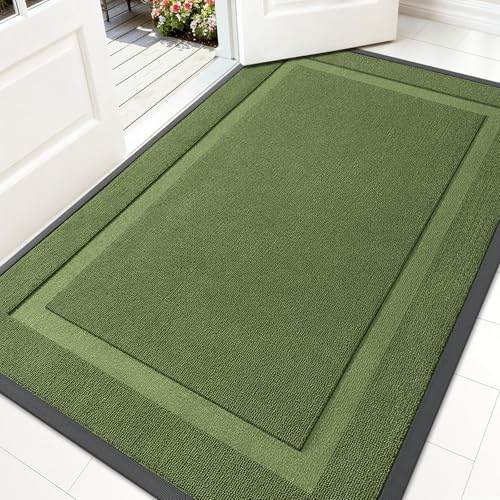 Image of OLANLY Front Door Mat Indoor Outdoor Entrance, Waterproof All-Season, All-Weather Doormat, Sturdy Natural Rubber, Low Profile, Easy Clean Patio Porch Entryway Mat, 59x34, Classic Green