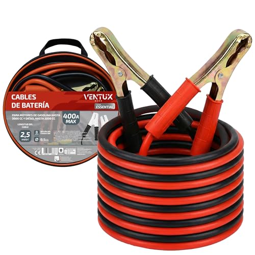 Cables de Batería 400A – Cable Arranque 12V para Coche Gasolina hasta 3000cc y Diésel hasta 2000cc – 2,5 m con Pinzas Aisladas – Ventux Gear