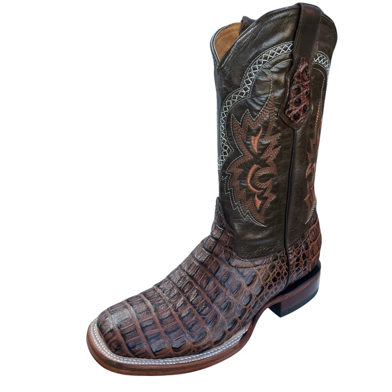 Image of Men's Alex Exotic Caiman Python Western Cowboy Boots Square Toe Pull On Tall Shaft bota de vaquero para hombre