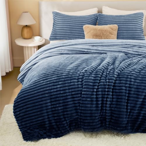 Image of BEDELITE Fleece Queen Comforter Set, Fluffy Bed Set, Blue Ombre