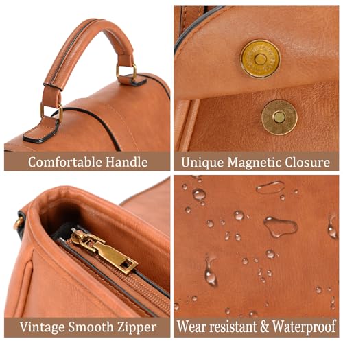 Vegan Leather Top Handle Handbag for Women, Classic Crossbody Purses Flap Satchel Shoulder Bag with Detachable Strap4