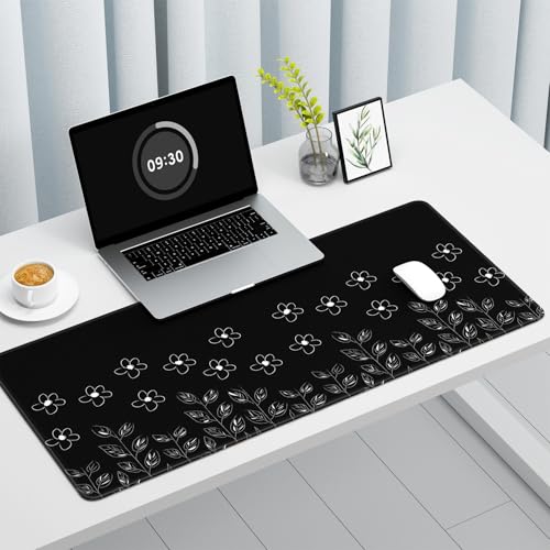 Image of Auhoahsil Desk Mat, Ultra Large Mouse Pad, XXL Gaming Mousepad, Pretty Desk Pad, Big Extended Full Size Desktop Desk Matt for Keyboard, Laptop & Computer, 35.5 x 15.7 in, Minimalist Flower Black