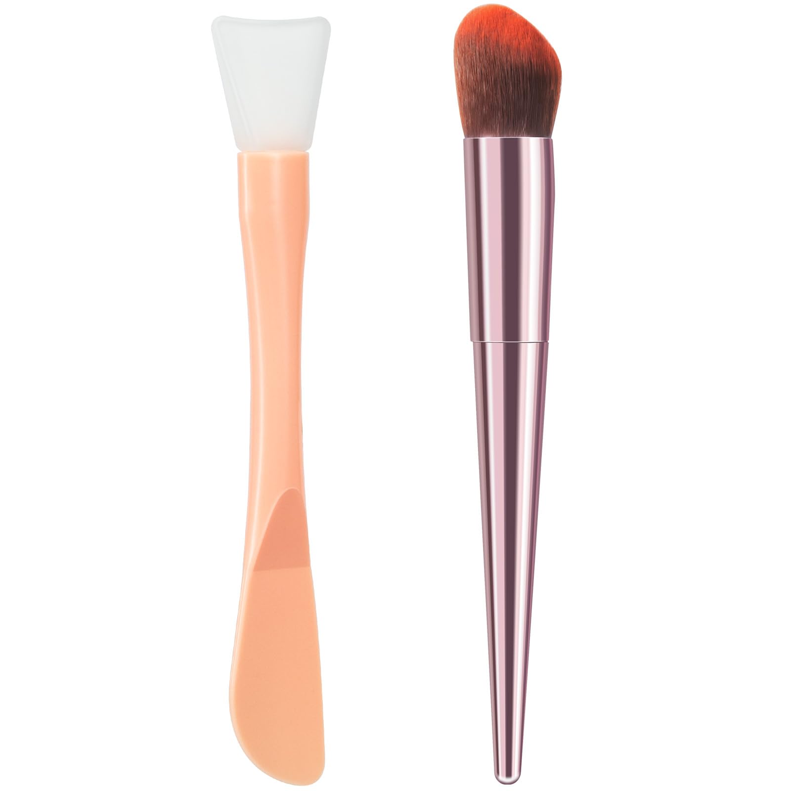 2Pcs Foundation Brush, Premium Angled Makeup Brush Blending for Liquid, Cream, Powder. Dual-Use Silicone Mask Brush, Upgrade Foundation Mask Brush Set