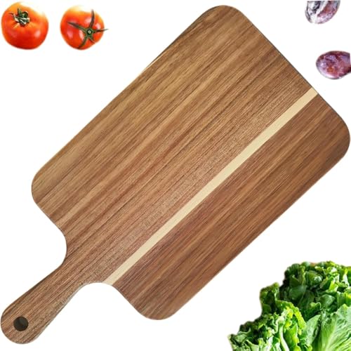 Tabla de Cortar para cocina de Madera Acacia Natural Hecha a Mano con Mango Ergonómico - Duradera y Resistente al Desgaste - Ideal para Carne, Verduras, Pan y Charcutería - Elegante y Antibacteriana.