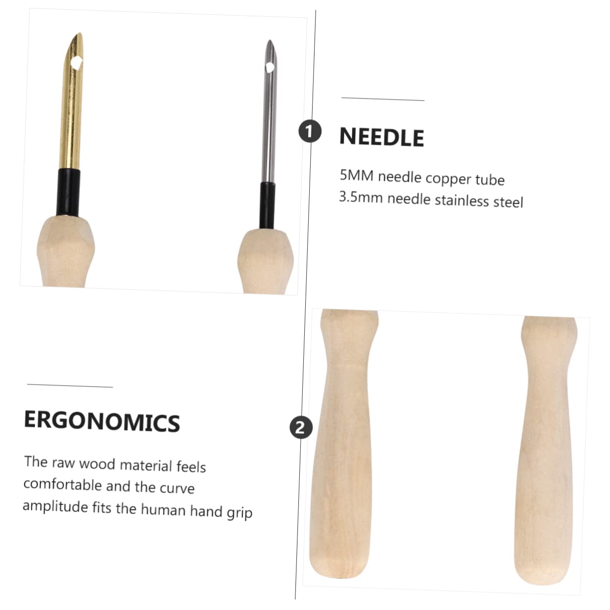 DOITOOL 2pcs Wooden Handle Embroidery Needle Durable Punch Needle DIY Tools for Sewing and Felting Craft Projects Golden Silver for Relaxing Needlework