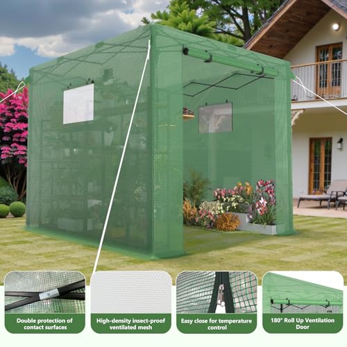 Image of 8x6 FT Pop Up Greenhouse for Outdoors, Walk-in Greenhouse with PE Cover