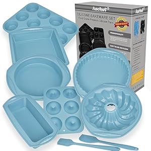Aschef Economico 9pz Stampo Torta Silicone Antiaderente Teglia Forno Set per Uso Alimentare Resistente al Calore Stampi per Dolci Pane Panettone Pizza Plumcake Torte Muffin Cupcake