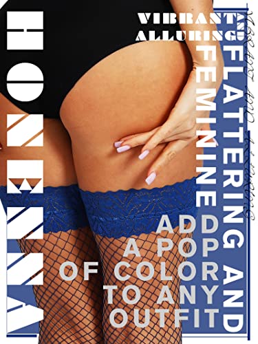 Image of HONENNA Fishnet Thigh High Stockings, 20+ Colors Silicone Lace Top Stay Up Nylons Tights for Woman, Size A-D