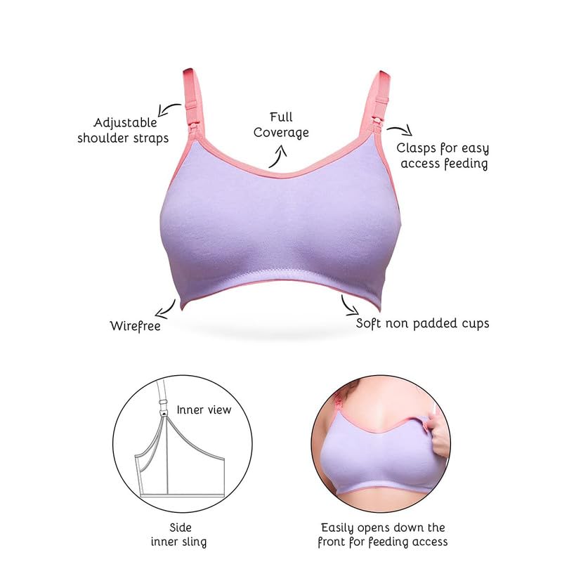 Image of Inner Sense Organic Cotton Bamboo Nursing Bra for Women I Non Padded Feeding Bra with Keyhole Back Design I Wire Free Maternity Innerwear with Full Coverage