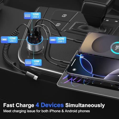 Image of USB C Car Charger with Voltage Display, 3 Pack 65W Super Fast Charging Car Phone Charger Dual USB-A & USBC Cargador Carro Cigarette Lighter Adapter Volt Meter for iPhone,Samsung,Tablet,Android-Gray