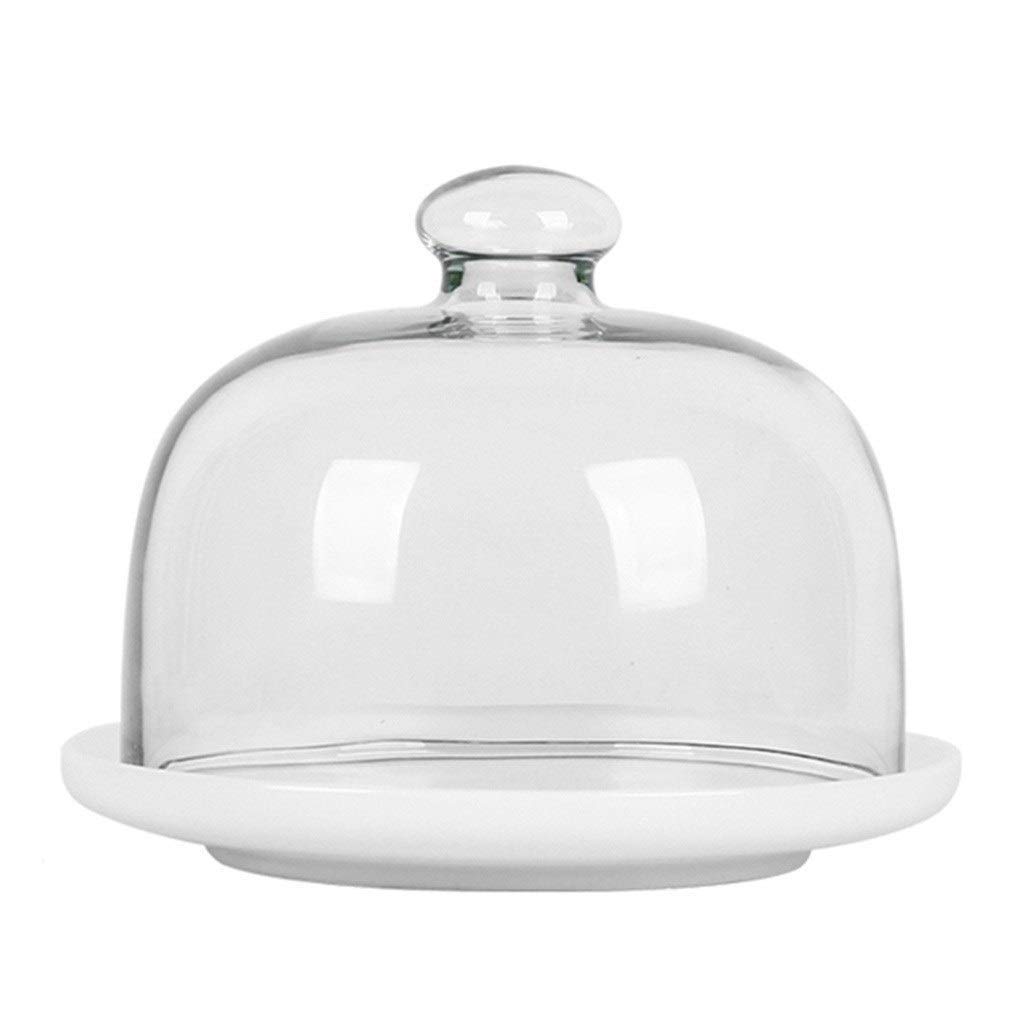 TYUHDUYUR Cake Stand Set, Porcelain Serving Platter Party Fruit Sandwich Tray Glass Dust Dome Pastry Preservation Cover Chip & Dip Server Cake Stands (Color : Blue, Size : 20.5 20.5 17CM) (White