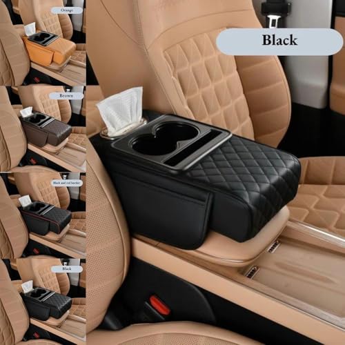 Boîte de rangement pour accoudoir de voiture avec porte-gobelet, boîte à mouchoirs, emplacements pour cartes, plateau de rangement intérieur de voiture en cuir pour SUV, camion (noir) – vue 7