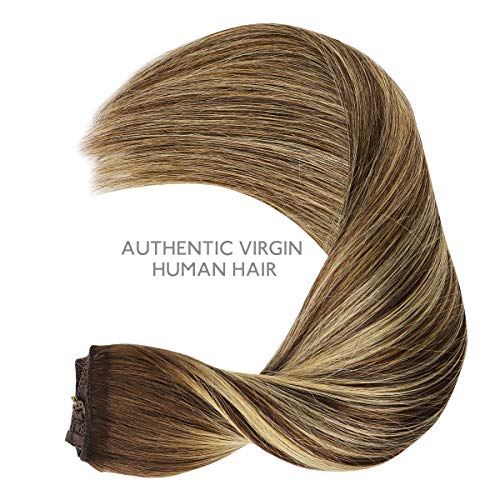 Image of WENNALIFE Wire Hair Extensions Real Human Hair 12 inch 100g Balayage Chocolate Brown to Honey Blonde Remy Real Hair Extensions Invisible Wire Human Hair Fish Line