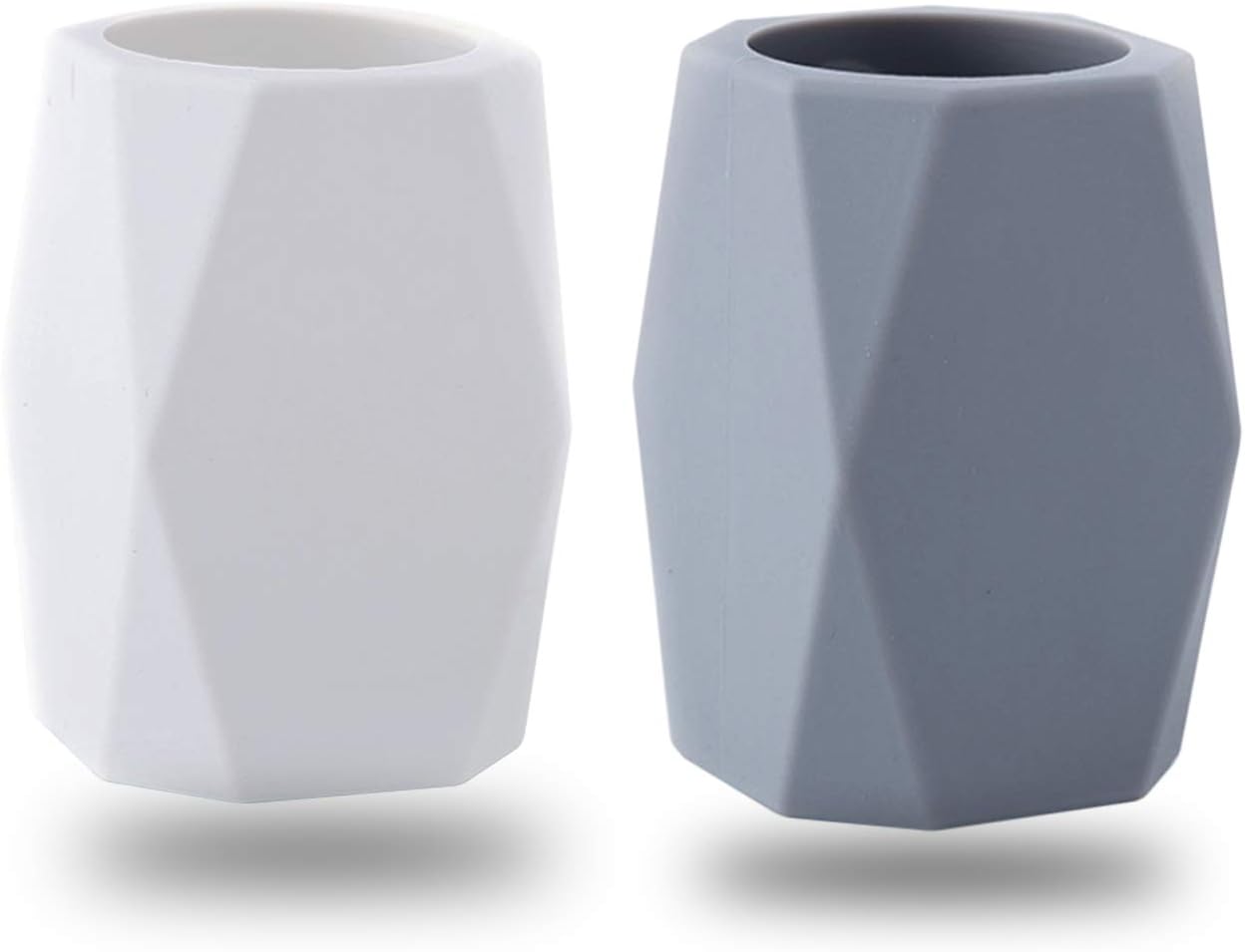 LUOIUI 2 Pack Silicone Pencil Holder Silicone Pen Cups Creative Design Geometric Pencil Holder Makeup Brush Holder for Office School Home (White&Gray)