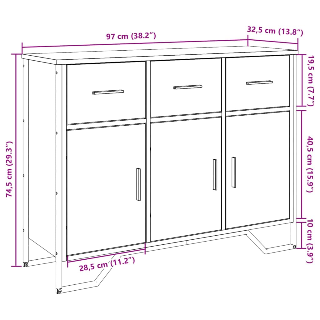 vidaXL Szafka, czarna, 97x32,5x74,5 cm, materiał drewnopochodny