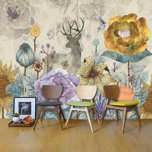 Papier peint mural floral 3D intissé ILIYA fond de chambre salon