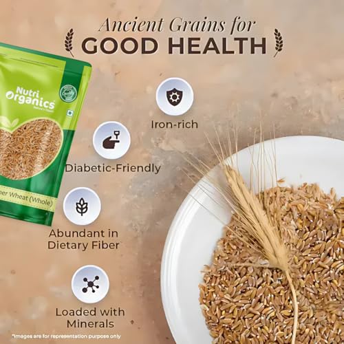 Image of NutriOrganics Pure Whole Khapli Emmer Wheat - 2 Kg | High Fibre & Easy to Digest | Whole Grain for Weight Management | Natural & Unpolished Emmer