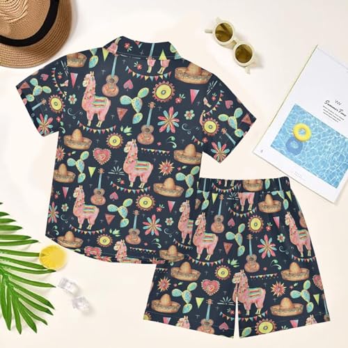 Image of visesunny Funny Boy's 2 Pieces Shirt and Short Set Casual Shirts Short Sleeve Beach Shorts Summer Outfits for 3-10 Years Kids