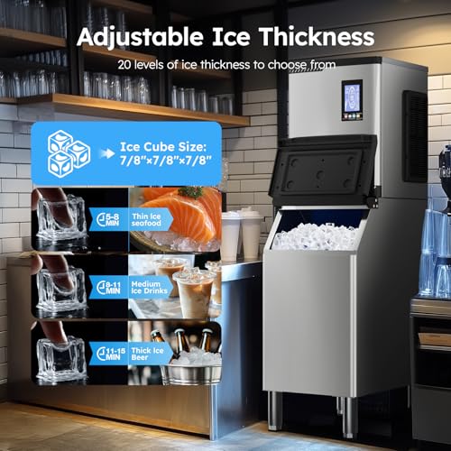 Image of Commercial Ice Machine 920LBS /24H,Storage 550LBS,Large Industrial Ice Maker,Ice Ready in 5-15min,with Self-Cleaning Mode,with Timing Function,30 Levels of Ice Thickness Adjustment,Stainless Steel