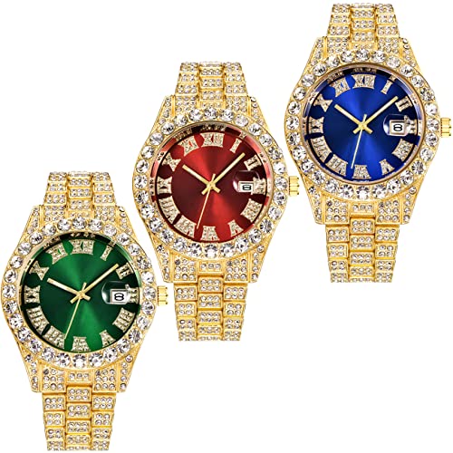 Montre style hip-hop avec calendrier romain et strass pour sublimer un look terne